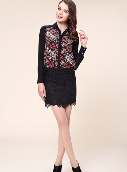 Lace pattern slim skirt - Click Image to Close